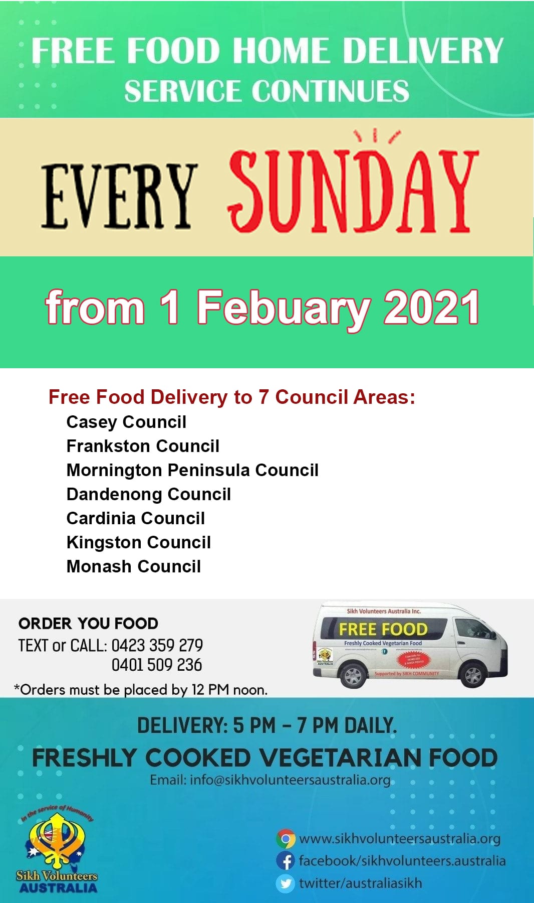 Free Food Home Delivery Service 2021 Sikh Volunteers Australia
